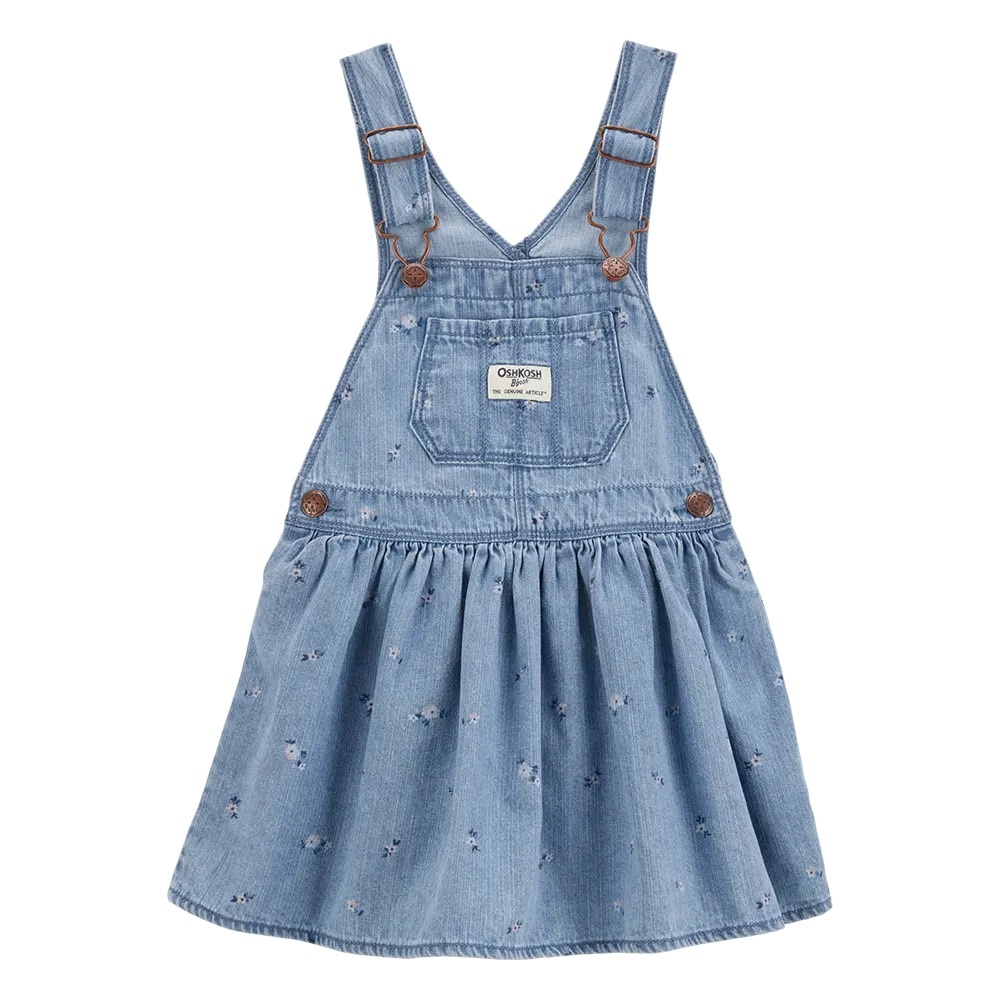 OshKosh B'gosh Light Blue Denim Floral Overall Dress